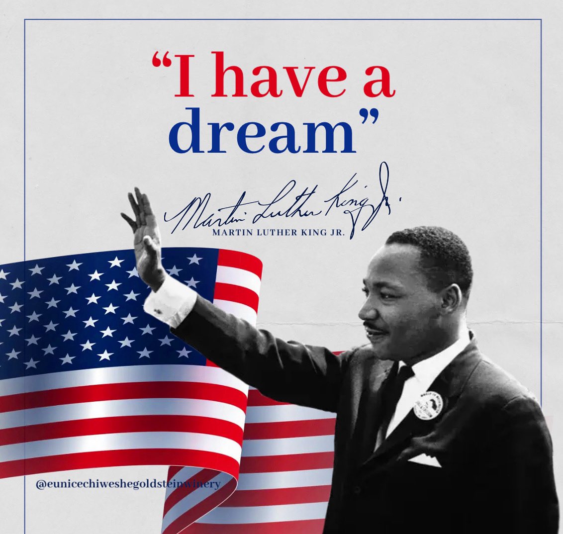EuniceWinery's tweet photo. ✨🍷✨  “I have a #DREAM!!!!!!!” #MartinLutherKingJr #mlk #MLKDay2024  #PurposeWine #love #hugs #eunicechiweshegoldsteinwinery #success #winery #entrepreneur 
 #photooftheday  #eunicechiweshegoldsteinwinery #firstblackfemalewineryowneroregon #firstblackfemalewinemakeroregon https://t.co/SbZFalv8B9