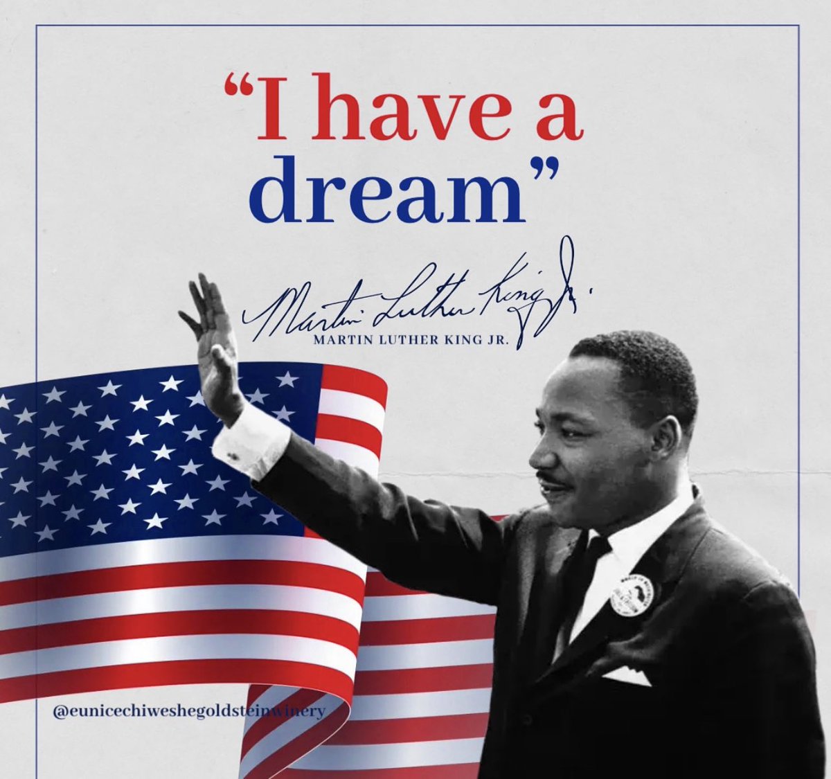 EuniceWinery's tweet photo. ✨🍷✨  “I have a #DREAM!!!!!!!” #MartinLutherKingJr #mlk #MLKDay2024  #PurposeWine #love #hugs #eunicechiweshegoldsteinwinery #success #winery #entrepreneur 
 #photooftheday  #eunicechiweshegoldsteinwinery #firstblackfemalewineryowneroregon #firstblackfemalewinemakeroregon https://t.co/SbZFalv8B9