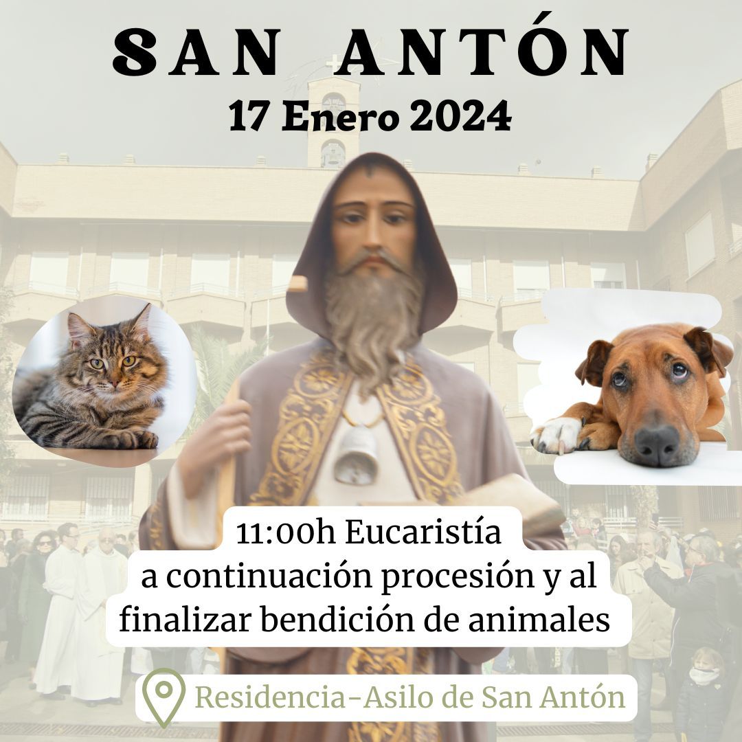 Fiesta de San Antonio Abad (S. Antón). Próximo miércoles 17 de enero.
Misa a las 11 de la mañana, a continuación procesión y al finalizar bendición de animales.