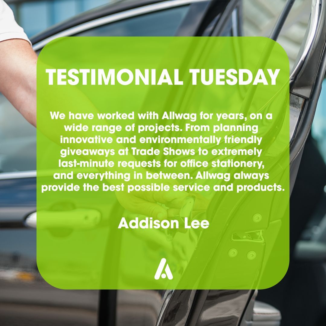 We are kickstarting our 2024 Testimonial Tuesdays with a glowing client testimonial! 🌟 

We collaborated with <a href="/AddisonLeeCabs/">Addison Lee</a>  on various merchandise projects. Here's to more success in the coming year!

#allwag #testimonialtuesday #testimonial #review #promotionalmerchandise