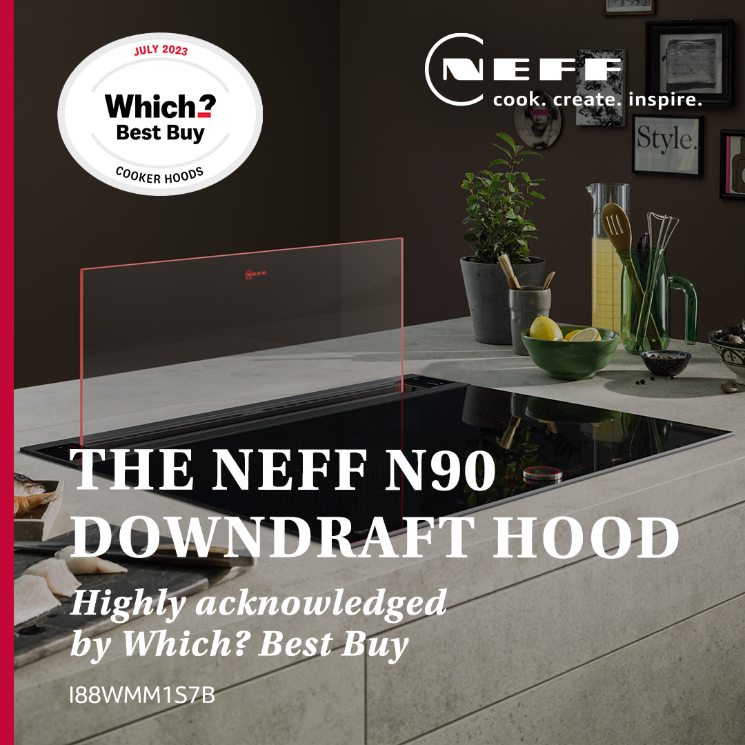 The I88WMM1S7B N90, 80cm Downdraft Hood has been recognised for the Which? Best Buy! 

With a host of convenient features such as Guided Air Technology for powerful steam extraction across the entire hob, and an easy access filter that makes maintenance a breeze. #NEFFpassion
