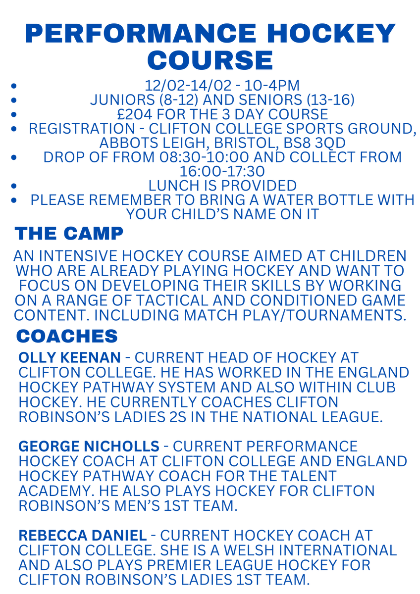 clifton_hockey's tweet photo. 🏑Clifton College Half Term Hockey Camps 🏑 https://t.co/DkmgHvLqgY