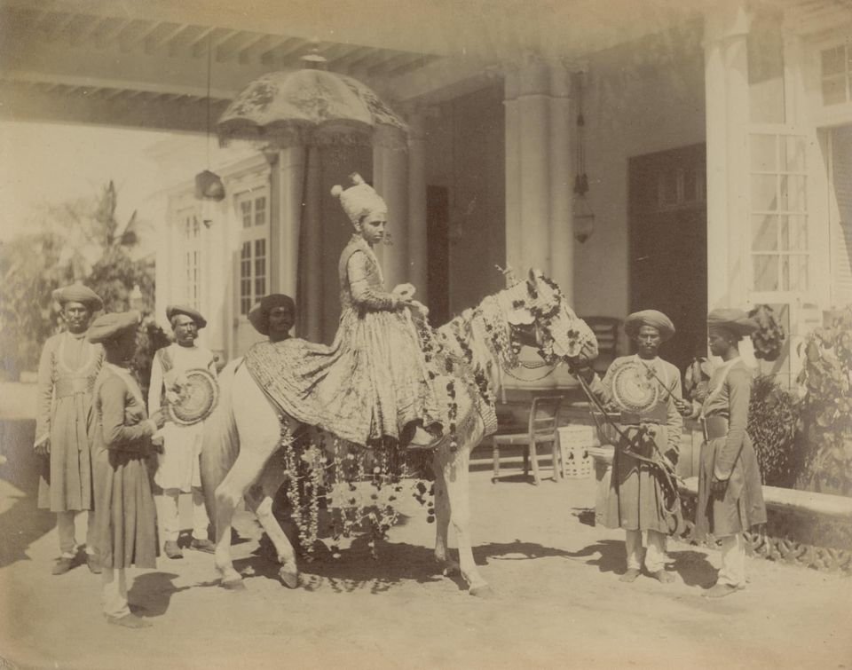 “Wedding Day” Groom on a horseback in Bombay, India. Photograph circa 1859-60’s, by William Johnson. 
 #Bombay #IndianWedding #EarlyPhotography