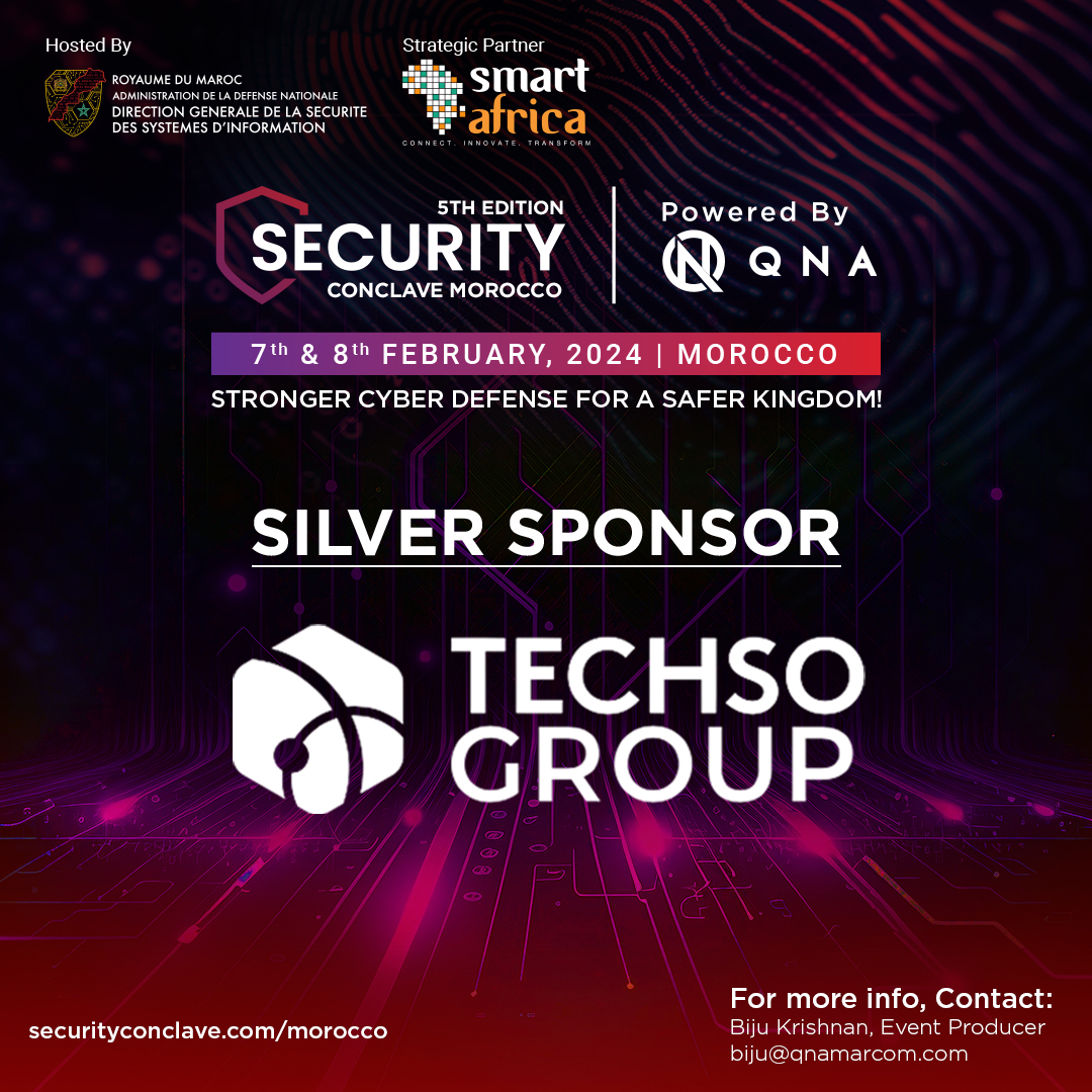 qna_marcom's tweet photo. Join us in welcoming @TECHSOGroup as a Silver Sponsor of 5th Security Conclave Morocco, hosted by DGSSI in strategic partnership with @RealSmartAfrica.
#SecurityConclave #networksecurity #cloudsecurity #CyberThreats #ThreatIntelligence #InnovationInSecurity #cyberresilience https://t.co/3UeWjytItR