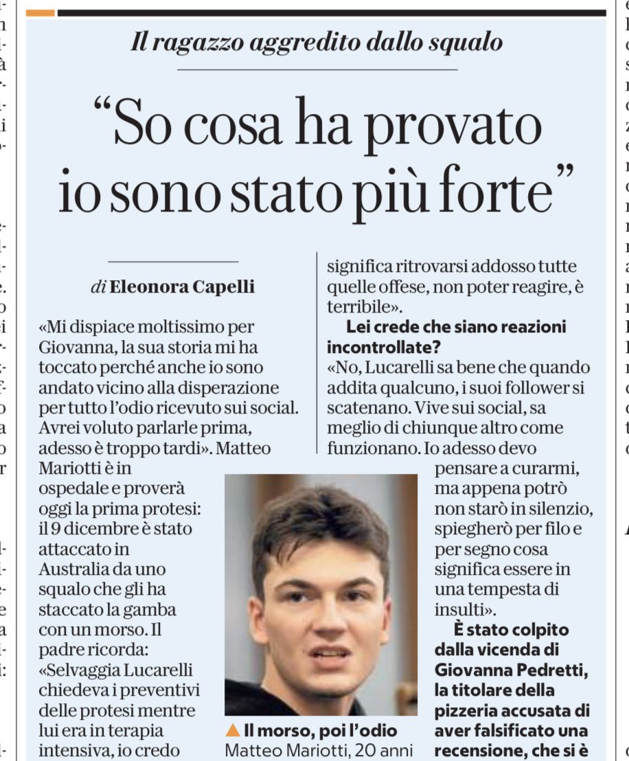 fratotolo2's tweet photo. I giornali sinistri che hanno sbattuto #GiovannaPedretti in prima pagina senza verificare la notizia (e trasformato una recensione in una notizia di portata nazionale) cercano di smarcarsi da ogni responsabilità.

Così mettono nel mirino la #Lucarelli e i suoi passati obiettivi social, come il 20enne Matteo Mariotti.

“Io ero in rianimazione, intubato e Lucarelli mi accusava sui social di aver truffato”.