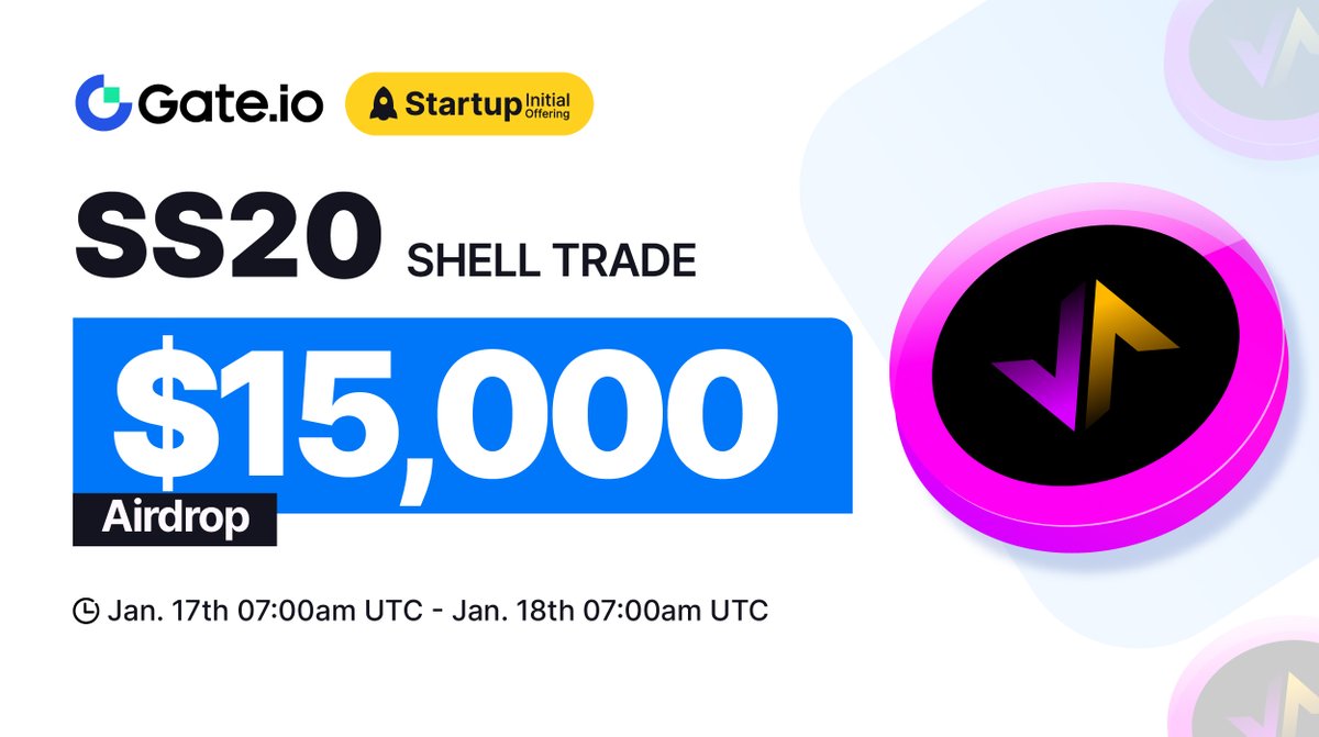 Gate_Launch's tweet photo. https://t.co/a1d9vDe5GZ #Startup Initial Free Offering: #SS20 @ShellTrade

🗓️ Subscription: 07:00 AM, Jan 17 - Jan 18, 2024 (UTC) 
💰Airdrop Value: $15,000  

Claim NOW: https://t.co/T9TTO7ghPf
More: https://t.co/pwlxjx26eT 

#GateioStartup #Gateio #Airdrop https://t.co/ddAbz489os