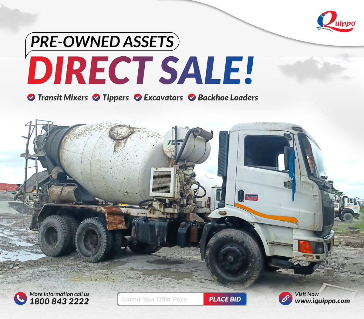 IQuippo's tweet photo. Direct Sale Alert!

Used Construction Equipment and Commercial Vehicles On Sale. Used #Tippers, #Excavators, #TransitMixers, #Bakchoe and more are available for directly sale.

Start Bidding: https://t.co/KfILaLJOcI
Call us at 18008432222 or WhatsApp us at 072109 22070 https://t.co/Y6rqncAYD4