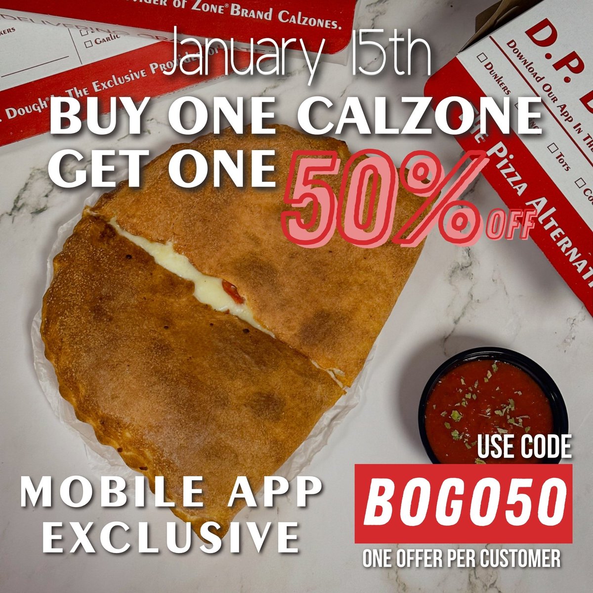 dpdoughokstate's tweet photo. 🎉EXCLUSIVE D.P. DOUGH MOBILE APP OFFER:
Buy One, Get One Calzone 50% off tonight at #DPdough #Stillwater 🤤😋 MUST use promo code BOGO50 at checkout exclusively on our mobile app to redeem offer &amp; is valid ONLY tonight 1.15.2024 https://t.co/9fyYNl71Zc
#OKstate #OklahomaState https://t.co/93dkVTtlQN