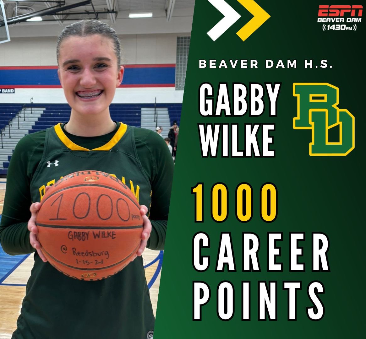 ESPNbd's tweet photo. Today, @WilkeGabby wrote herself into the history books. ✍️ Congrats on 1️⃣0️⃣0️⃣0️⃣, Gabby! 🏀 #wisgb #wiaa

📸: @TiffanyWWilke https://t.co/TamOhcr8hp