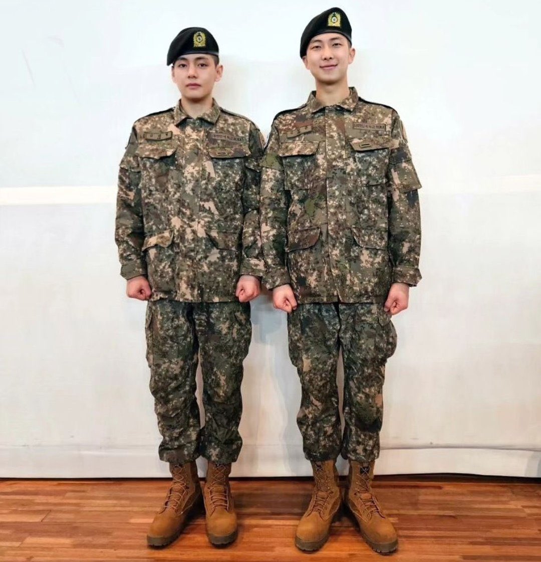 viraltakes's tweet photo. Taehyung and Namjoon of BTS in new pictures from the military. https://t.co/LRKpsRiyDd