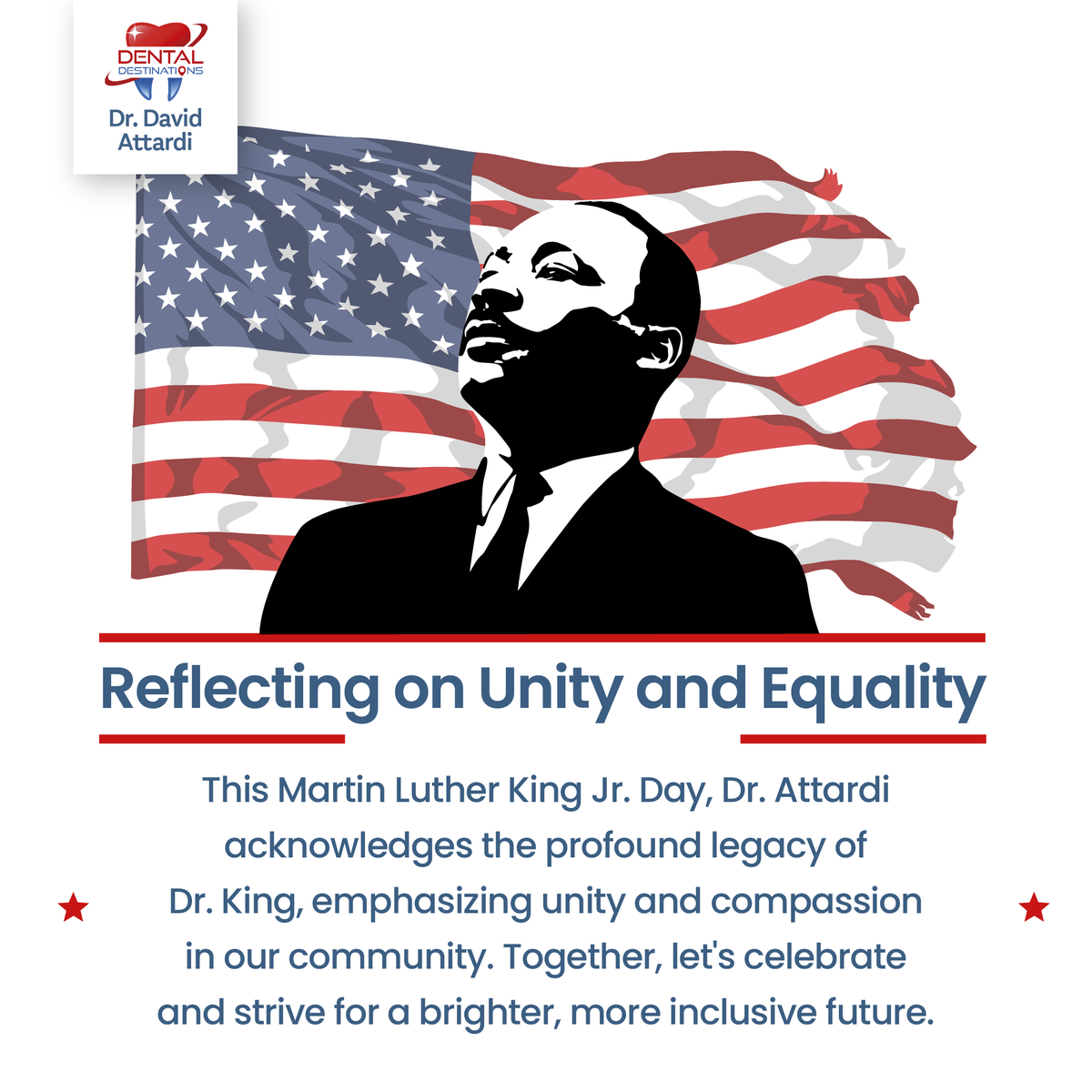 attardidav's tweet photo. 🕊️ Embracing Unity and Equality: On Martin Luther King Jr. Day, Dr. Attardi pays homage to the impactful legacy of Dr. King, highlighting the importance of unity &amp; compassion in our community. ✨ #DrAttardi #MLKDay https://t.co/9bfWzo19cY
