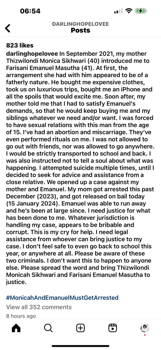 madam___speaker's tweet photo. There’s a child on instagram by the name of Zwivhuya alleging that her mother THIZWILONDI MONICA SIKHWARI  has been pimping her out to a man by the name of FARISANI EMMANUEL MASUTHA since 2021. He’s on the run as we speak . Help us help this child. Thuli Cyan Lizzy #madamSpeaker https://t.co/t7sXqM66T9