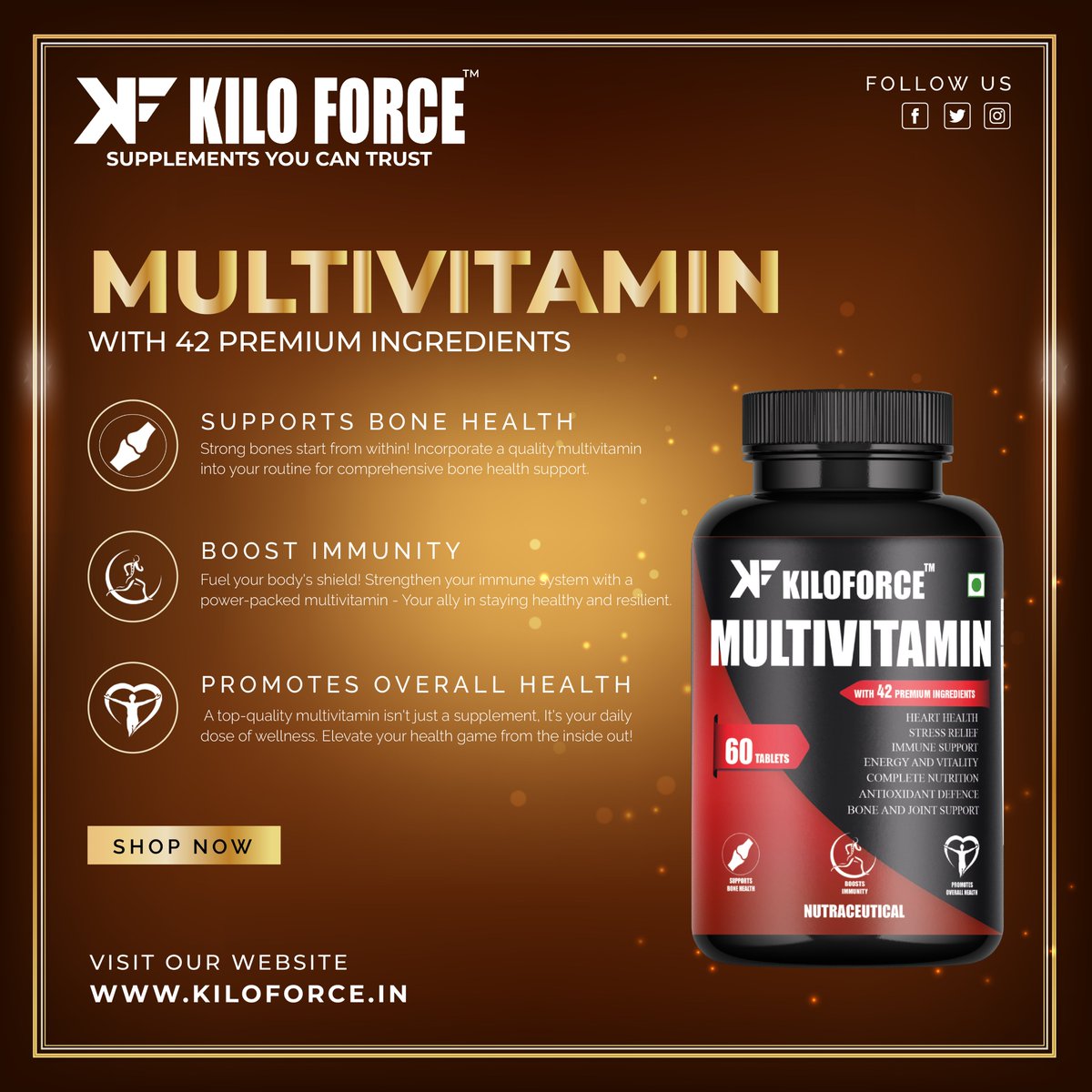 kiloforce_'s tweet image. Boost your daily vitality with our premium multivitamin blend! Packed with essential nutrients, our formula supports overall well-being, energy, and immune health. Elevate your wellness journey today! 💊🌿

✔️Available on our Website (🔗link in Bio🔗)
.

 #MultivitaminMagic
