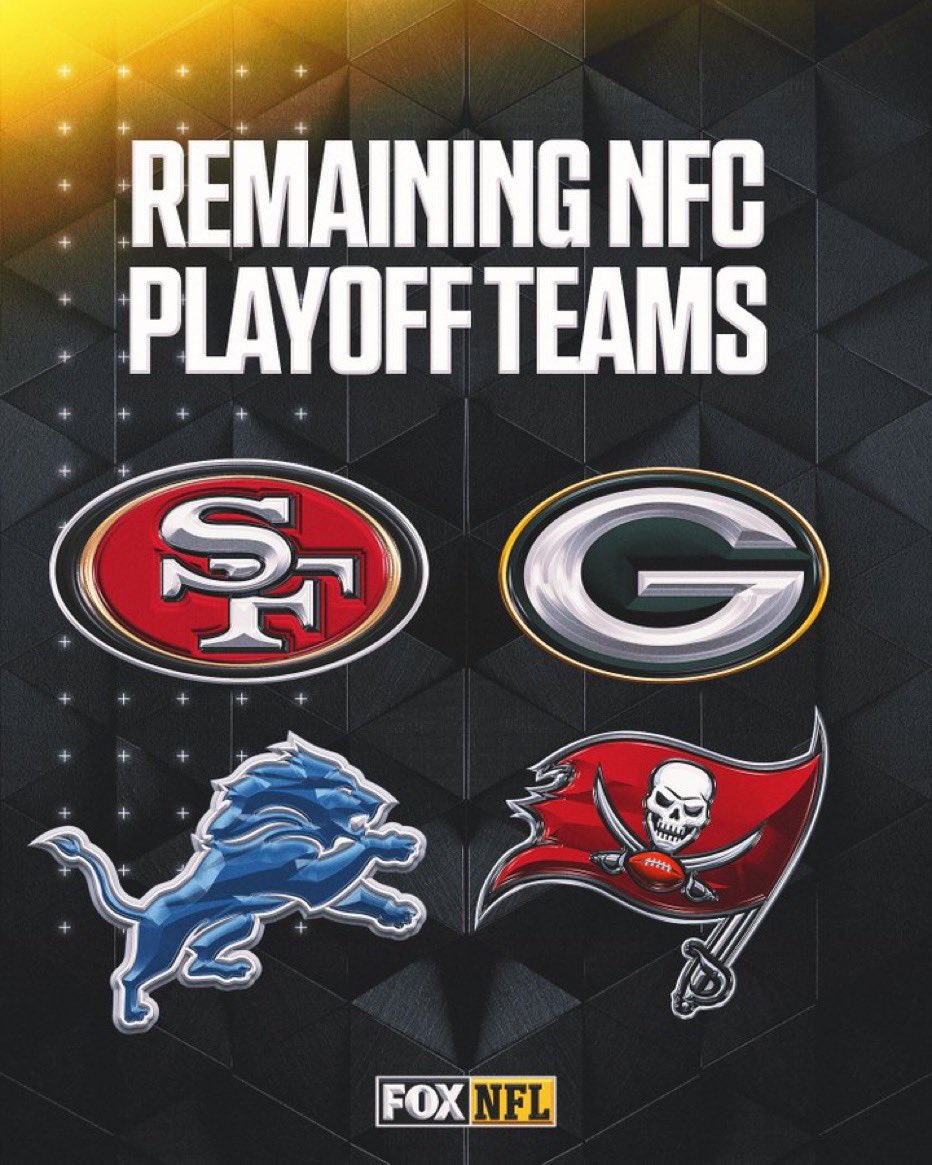 (1) 49ers
(3) Lions
(4) Buccaneers
(7) Packers

RT if your team is still alive in the NFC.
