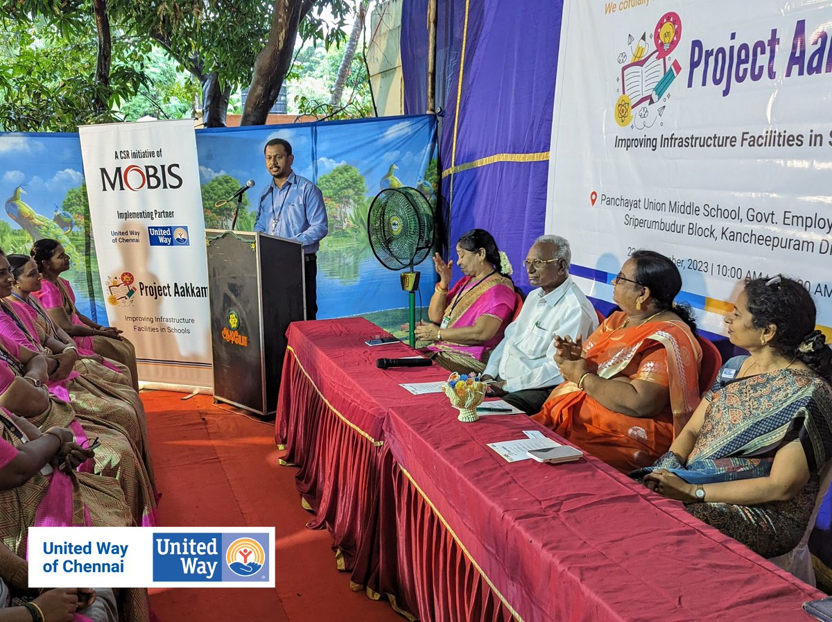 Mobis India Foundation partners with UWC to construct classrooms at Panchayat Union Middle School, Sriperumbudur.  The Chief Edu. Officer & Mr. Narasimhan from Mobis India Foundation, marks the beginning of collaborative efforts to enhance the educational experience.#ProjectNalam