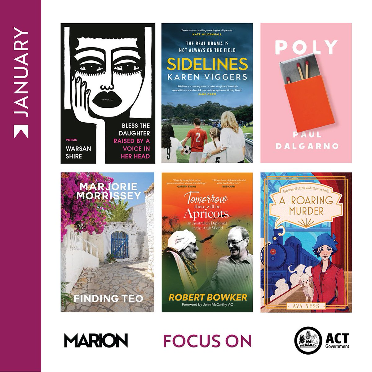 Hello, 2024! Our January Focus On is here with more books from writers around our region, as well as new staff reads: marion.ink/focus-on @warsan_shire @ViggersK @PaulDalgarno @vanessamonaghan @PenguinBooksAus @AllenAndUnwin @SimonSchusterAU @artsACT1