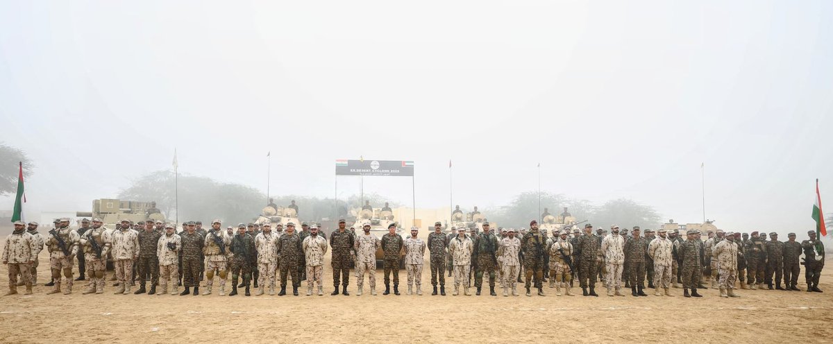 adgpi's tweet photo. Exercise #DesertCyclone_2024

The Joint Military Exercise "#DesertCyclone" between #India & #UAE culminated with the validation training in #Rajasthan. The exercise facilitated synergy in conduct of joint tactical operations and strengthened the understanding & interoperability between the two Armed Forces.
 
#IndiaUAEFriendship🇮🇳🇦🇪
#IndianArmy