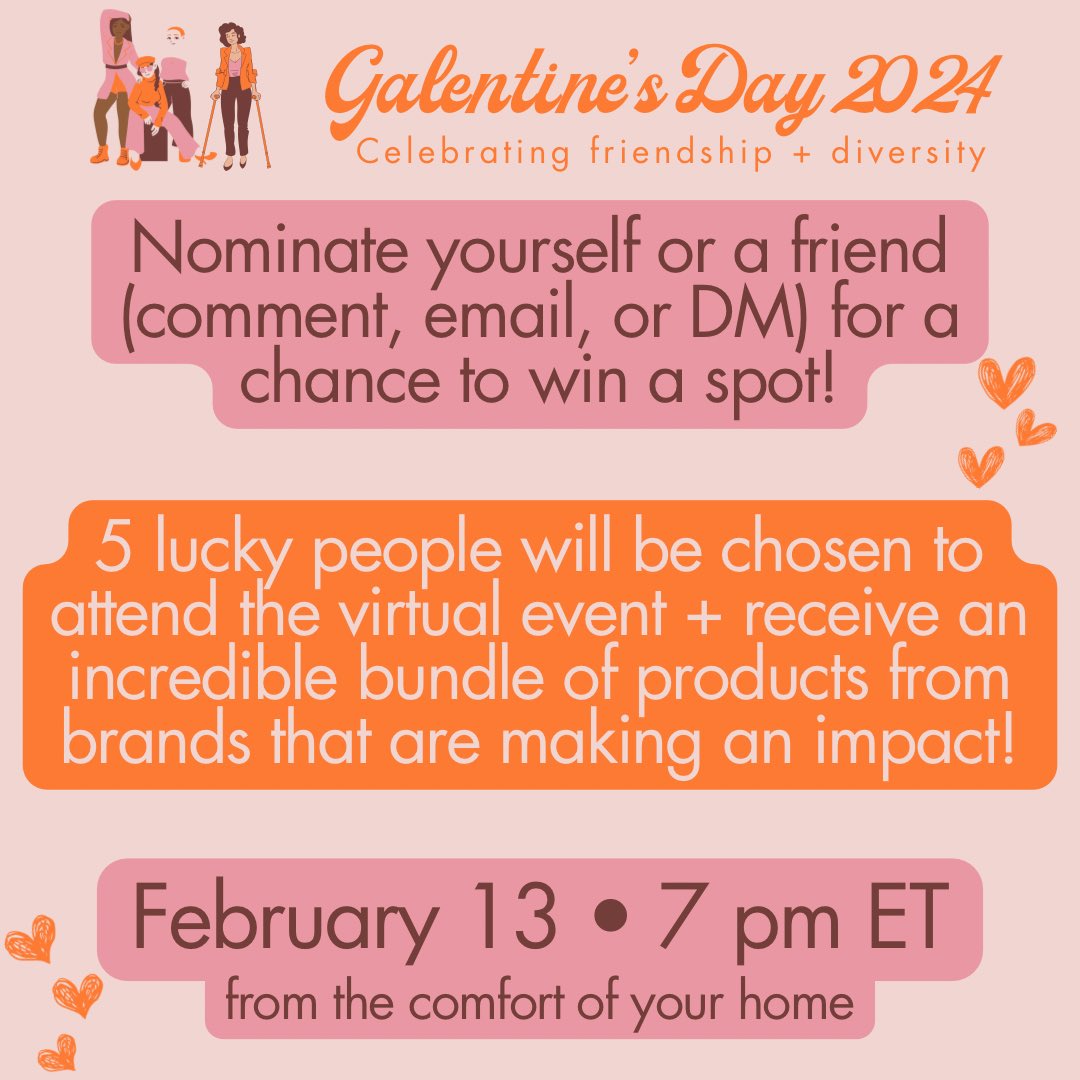 DateabilityApp's tweet image. Even as a dating app, we see the importance in all sorts of connections, so we’re celebrating friendship with a Galentine’s Day event on February 13! 

Nominate yourself or a friend!

#Dateability #GalentinesDay #Disability #ChronicIllness 

forms.gle/Dgzv3ea12N8npS…