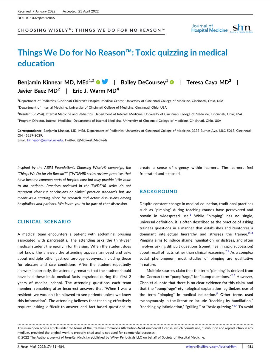 Cosas que hacemos por ninguna razón:

Preguntas tóxicas en la educación médica
☣️☢️🆘

Como preguntar cómo se llama el signo descrito en 1954 para una enfermedad (que ni es específico, y poco sensible, y no correlaciona bien)

O cuánto tuvo de Na el 2 de Dic de hace 3 años