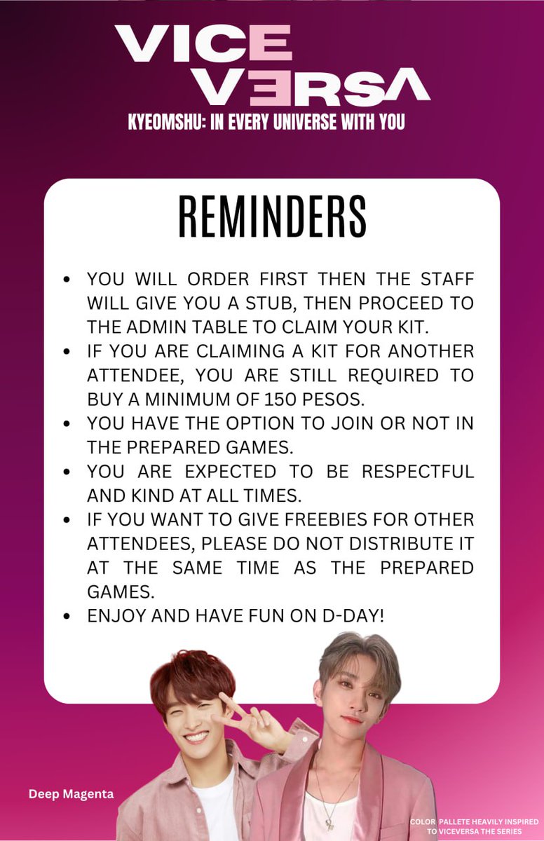 Read these reminders to stay in the loop and ensure a smooth journey as we all get ready to dive into the another universe with Kyeomshu this coming January 21.

#ViceversaKyeomshu⏳🩷