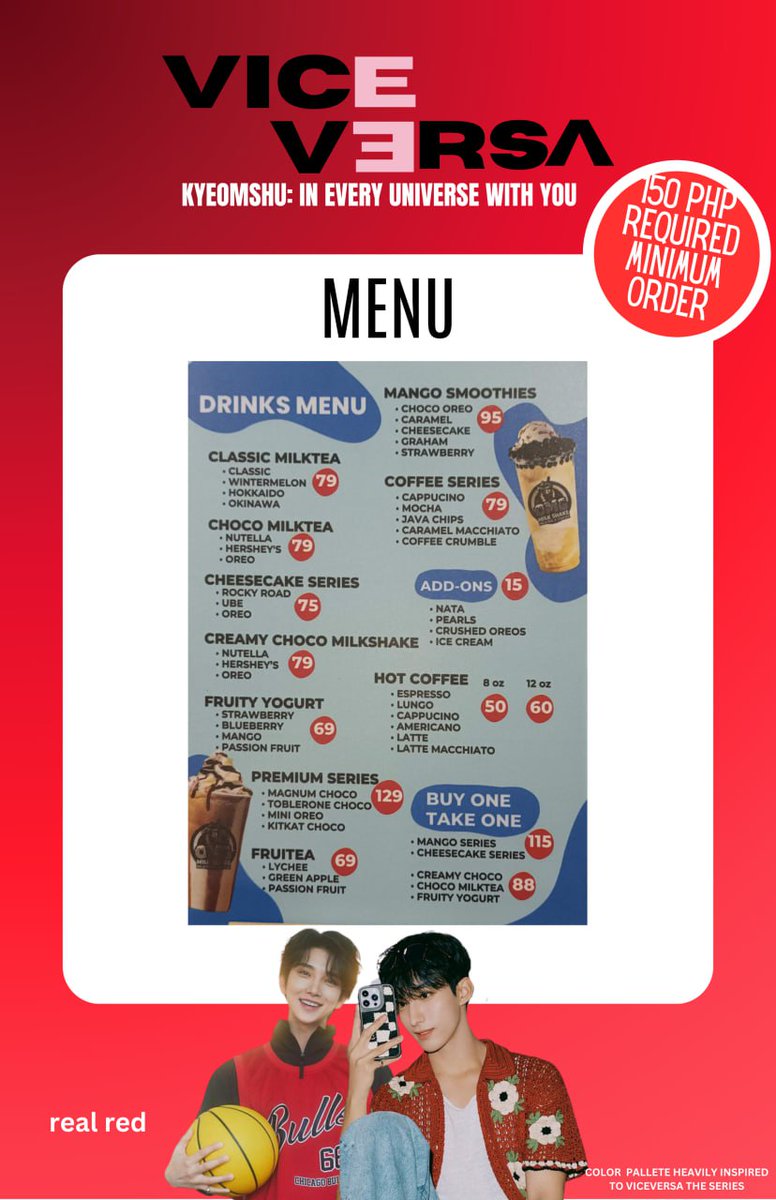 kismetjcss's tweet photo. Feast your eyes on this menu! We have snacks and main courses to be prepared for the event! Don't forget to check the desserts that will satisfy your sweetest cravings!
please take note that the required minimum order is 150 pesos.
#ViceversaKyeomshu⏳🩷 https://t.co/WY3Fv4U3RU