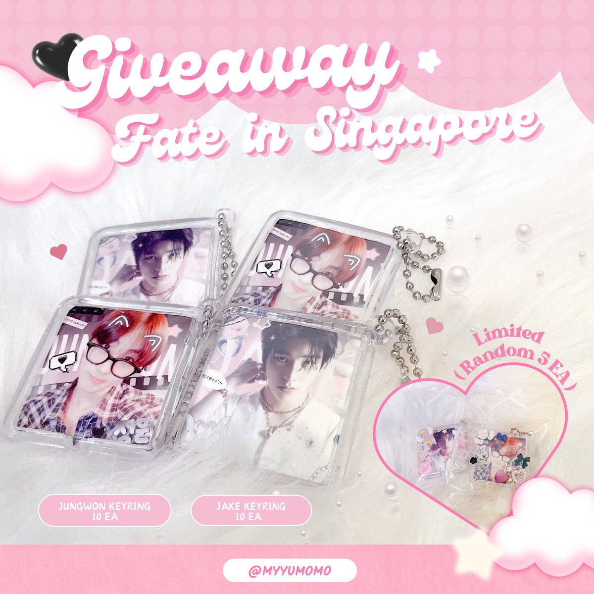 myyumomo's tweet photo. ‧₊˚♡ pls kindly rt  ꔛ𓈒

🫧𝗚𝗜𝗩𝗘 𝗔𝗪𝗔𝗬🎀
꒰ by @myyumomo꒱

♡ ᴊᴀᴋᴇ ᴋᴇʏʀɪɴɢ 10 ᴇᴀ
♡ ᴊᴜɴɢᴡᴏɴ ᴋᴇʏʀɪɴɢ 10 ᴇᴀ

☆ Date : 20 JAN 2024
☆ 📍Location : Singapore Indoor Stadium 
☆ Time : tba 

‧₊˚ rt &amp; show this tweet ˚₊‧

#FATE_IN_SINGAPORE #FATE_IN_ASIA https://t.co/QKevV1Hczm