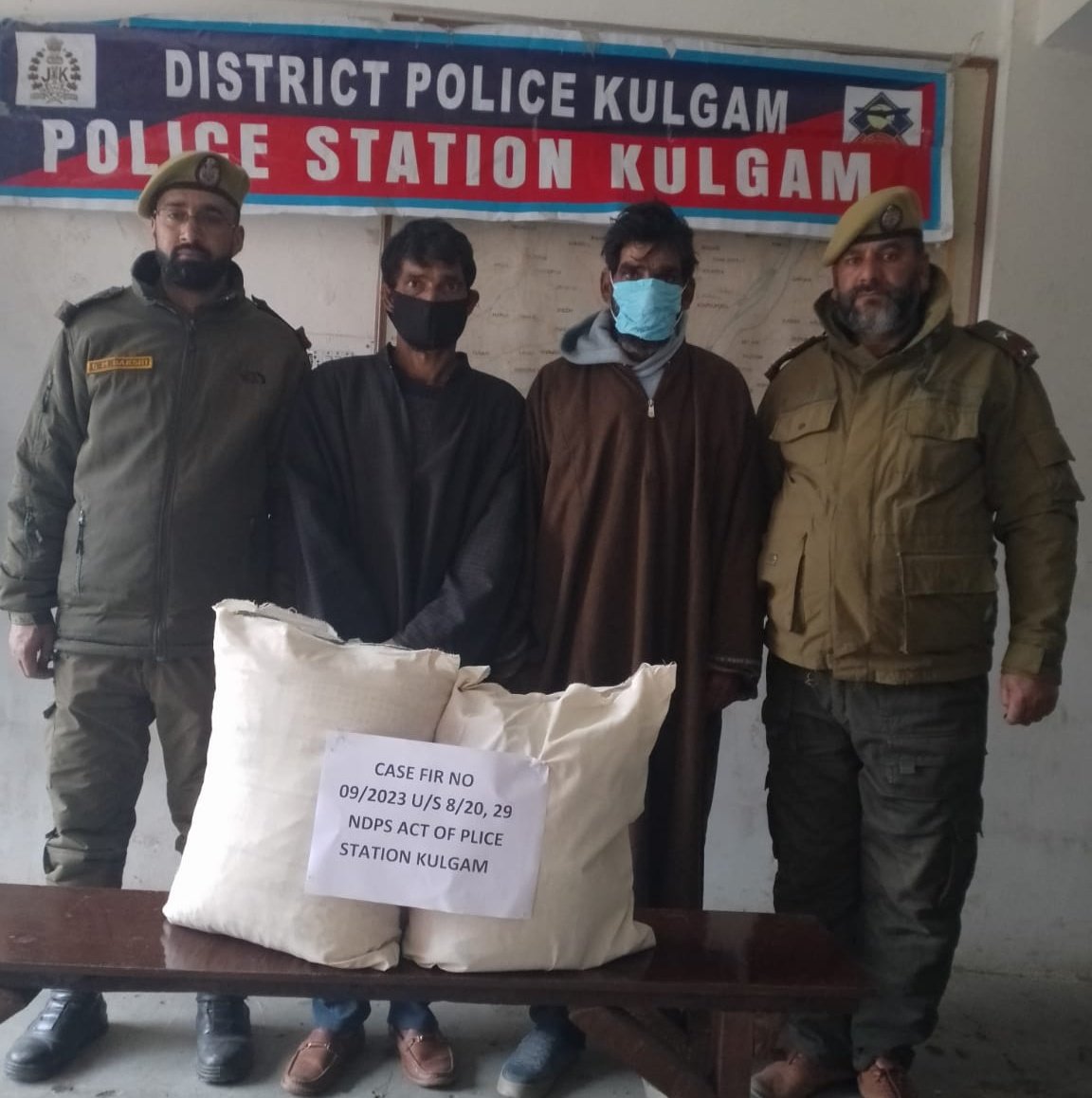 Kulgam police arrests 02 drug peddlers; Mohd #Sadiq Waza R/O Ziyaratgali kulgam & #Bashir Ah Sheikh R/O Chawalgam & recovered 07Kgs of #Cannabis powder like contraband. FIR No.09/2024 U/S8/20,29 of NDPS Act registered at PS Kulgam & investigation taken up. @KashmoiPolice @DigSkr