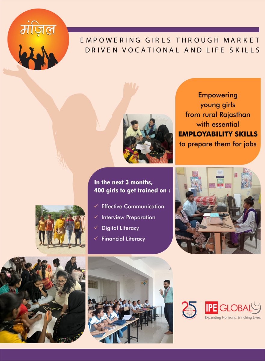 IPEGlobal's tweet photo. Project Manzil is commencing #employabilityskills training for girls in rural Rajasthan, aiming to equip them with the necessary skills for employment. Over the next three months, 400 girls will undergo training to become job-ready.
#projectmanzil
@rsldc_official https://t.co/JsQc079yif