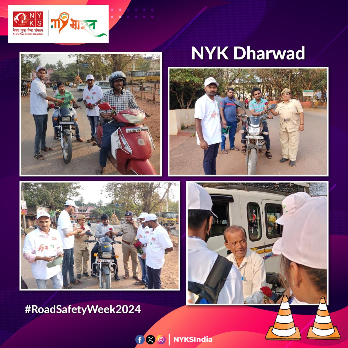 NYK Dharwad, in collaboration with the Dharwad Traffic Police Department, organized awareness campaign on #RoadSafetyWeek2024. Around 150 participants actively contributed to the campaign, 🚗🚦 #RoadSafety #Karnataka #MYBharat
