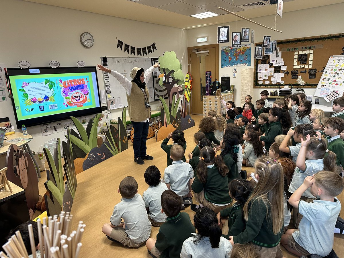 ArborYear1's tweet photo. Year 1 have loved the launch of their Green Fingers Project by welcoming the local Author Ebtisam and her wonderful book ‘Citrus the Smoothie Sloth’ 
🦥 🍌🍉🍍 We can’t wait to make smoothies later this week 🍓🍎🍊🥭Thank you for coming to the Arbor School!!! https://t.co/ZFxueSj7oM