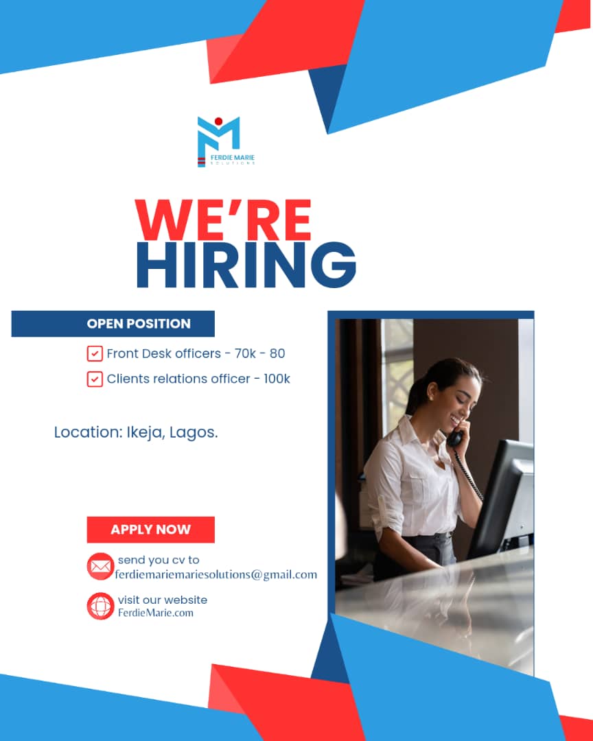 FerdieMarieS's tweet image. See details on flier!

Reach out to us via DM or send a mail to ferdiemariesolutions@gmail.com / 08089796979

#jobvacancies #talentsource #ferdiemariesolutions