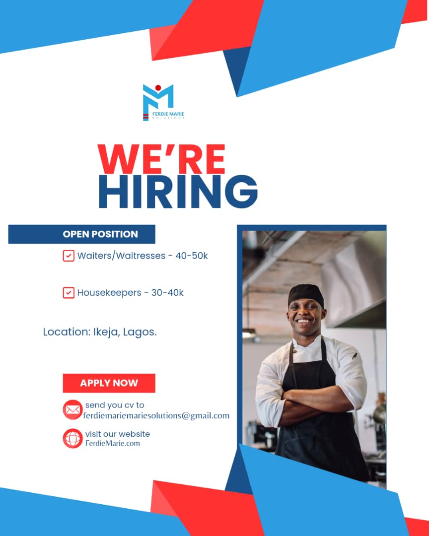 FerdieMarieS's tweet image. See details on flier!

Reach out to us via DM or send a mail to ferdiemariesolutions@gmail.com / 08089796979

#jobvacancies #talentsource #ferdiemariesolutions