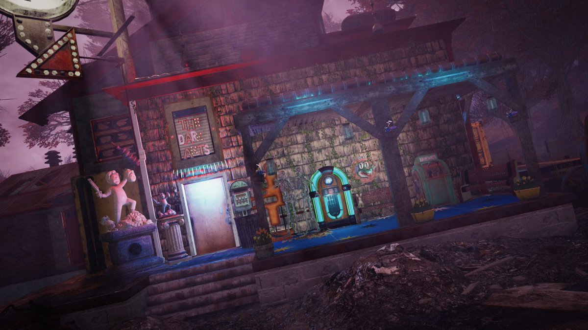 WreckItRenee's tweet photo. Thank you to everyone who stopped by for the return of Monday Night Speed Build!
Twitter chose The Mire, Twitch chat chose the pre-existing location!
We turned Braxton’s Quality Medical Supplies into The Dark Arts - Appalachia’s very own Art Studio!
#Fallout76 #CustomWorld https://t.co/vNIYqofqHl