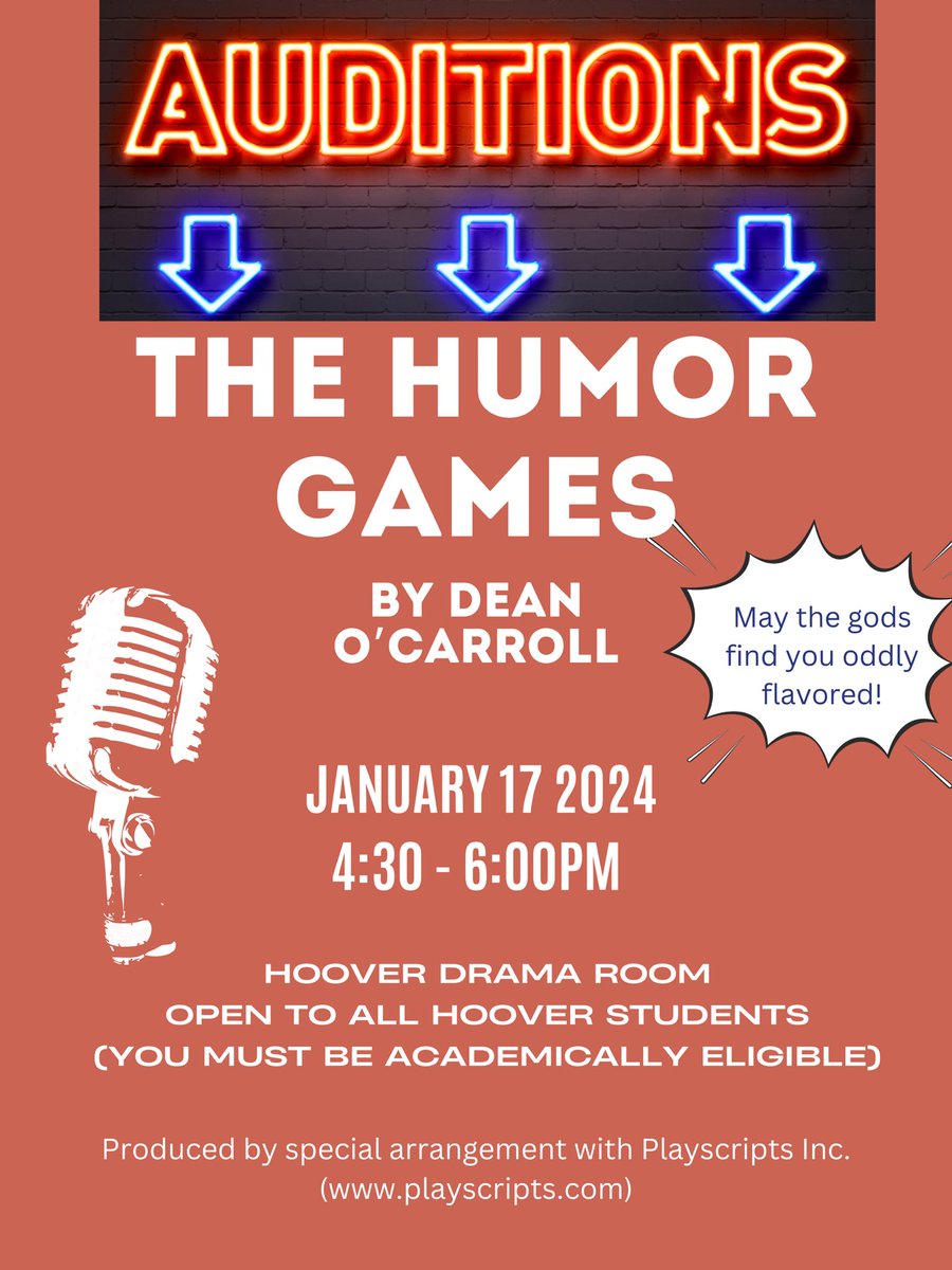 Hoover Drama (@hoover_drama) on Twitter photo Almost time for auditions for “The Humor Games”. Open to all academically eligible Hoover students. <a href="/hmsrocks2021/">HMS Student Council</a> Almost time for auditions for “The Humor Games”. Open to all academically eligible Hoover students. <a href="/hmsrocks2021/">HMS Student Council</a>