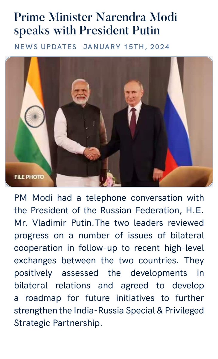 Prime Minister Narendra Modi speaks with President Putin
nm4.in/3S2xa1Q via NaMo App