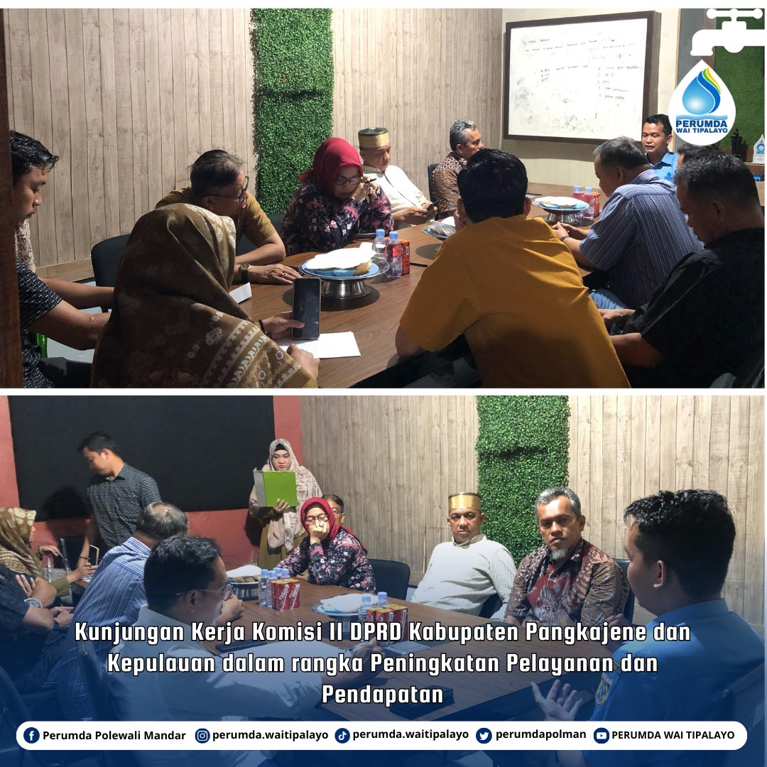 perumdapolman's tweet photo. Kunjungan Kerja Komisi II DPRD Kabupaten Pangkajene dan Kepulauan dalam rangka Peningkatan Pelayanan dan Pendapatan #perumdawaitipalayo #perumdapolman #perumdapolewalimandar https://t.co/fIqZ047xRn