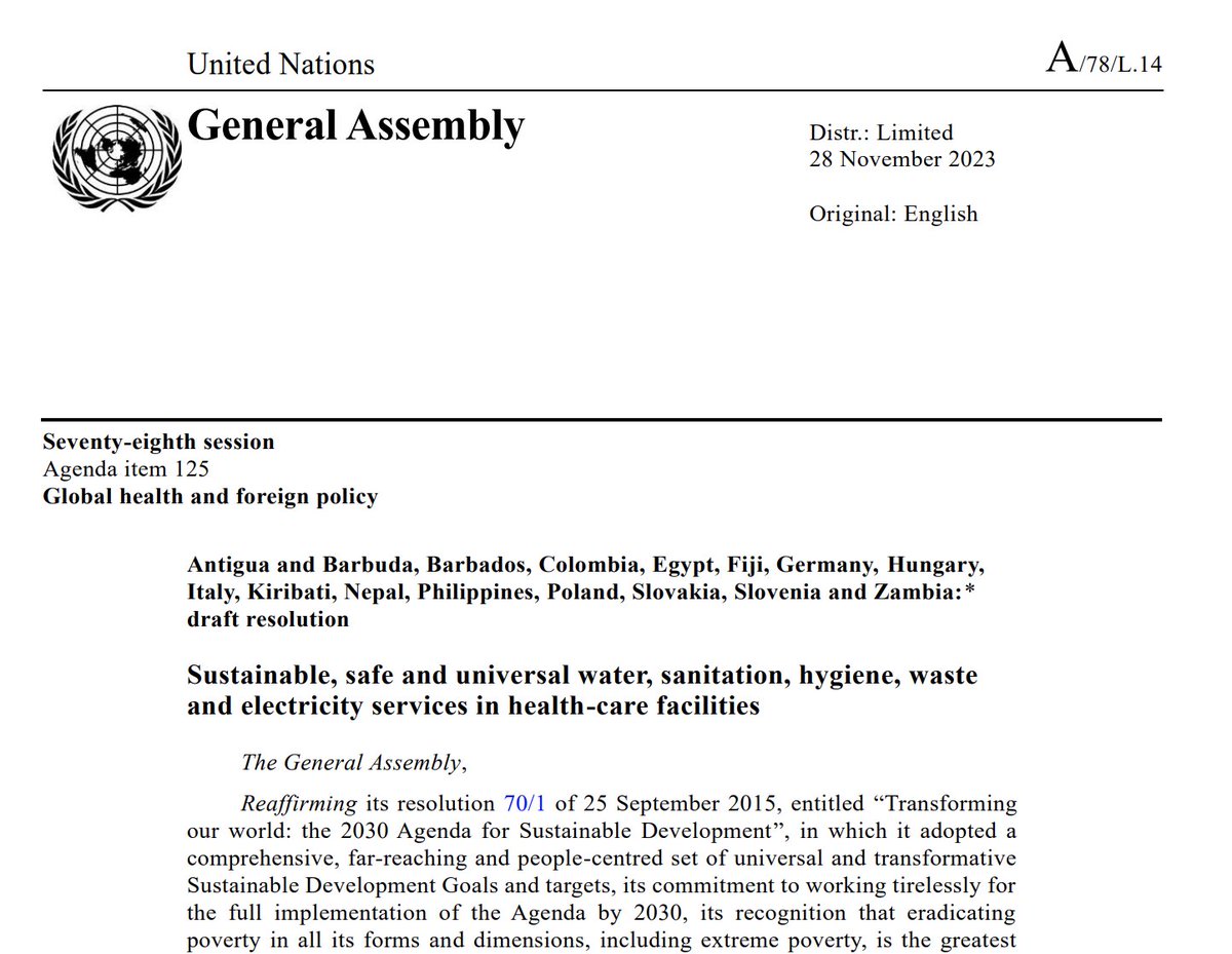 📢 Big news! The UN General Assembly's new resolution on sustainable WASH, waste, and electricity in health care facilities strengthens our advocacy and actions to improve global health services. Let's accelerate progress together! #WASH #Health ➡️tinyurl.com/ywutehez