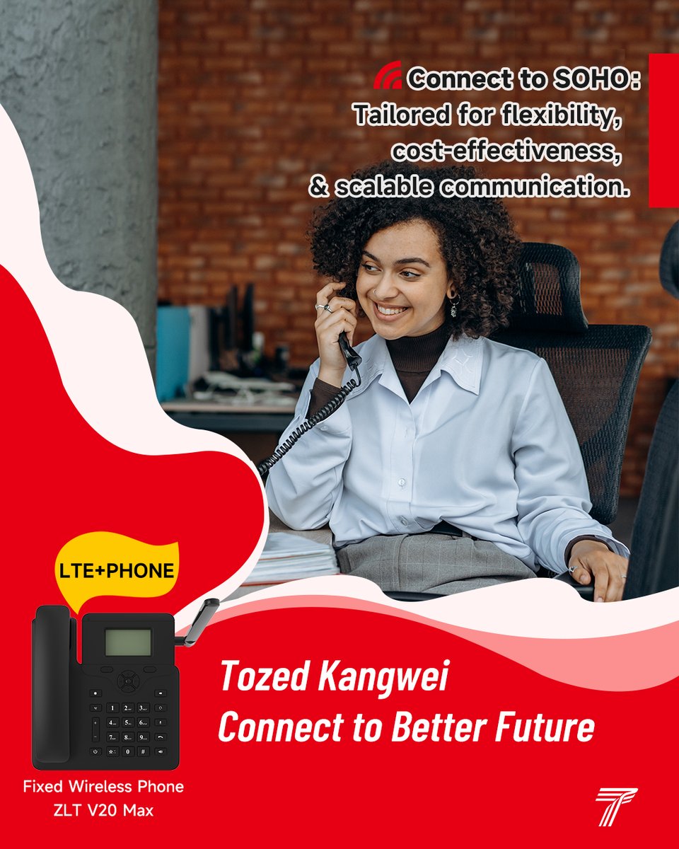 Connecting to SOHO, #TozedKangwei addresses the unique needs of small offices and home-based businesses with its Fixed Wireless Phones, tailored for flexibility, cost-effectiveness, and scalable communication.💻☎

#ConnecttoBetterFuture #connectivity  #FWP #SOHO