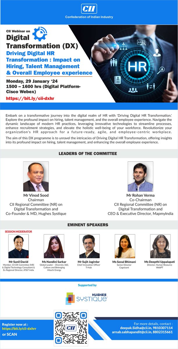 deepak_sidha's tweet photo. CII proudly presents a #DigitalTransformation programme with the theme “Driving Digital HR Transformation: Impact on #Hiring, #TalentMgmt &Overall #EmployeeEX” scheduled for 29 Jan’ 24 over the Digital Platform.
Join us for the discussion & register at
https://t.co/VN9qdx3pUL https://t.co/kGBP4GFNyG