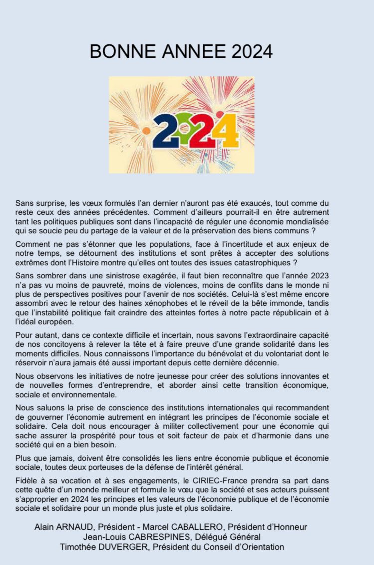 La Lettre du Ciriec-France vient de paraître avec un édito de nouvelle année que je cosigne avec @ciriecaa, @CabrespinesJL et Marcel Caballero. Vous pouvez la retrouver ici 👉 ciriec-france.org/ciriec/custom/…