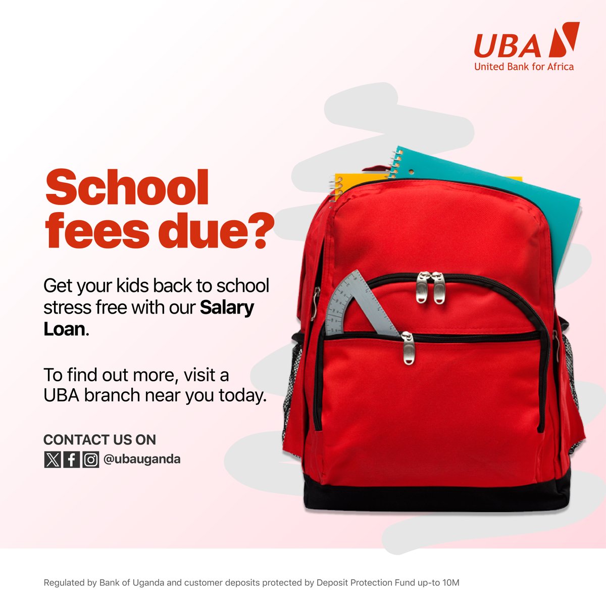 𝐂𝐚𝐮𝐠𝐡𝐭 𝐟𝐥𝐚𝐭 𝐟𝐨𝐨𝐭𝐞𝐝? Not to worry. Use our Salary Loan facility to sort out your obligations. Contact your nearest branch branch. Read more: ubauganda.com/personal-banki… #SalaryLoan #BacktoSchool