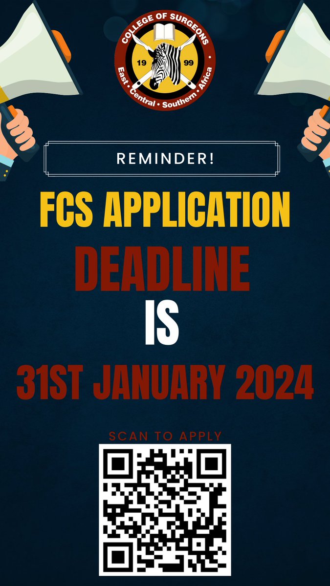 Attention aspiring surgeons! Don't miss out on the opportunity to apply for the FCS(ECSA) course with @cosecsa. The deadline is fast approaching on January 31st. Sharpen your skills and advance your surgical career. Apply Now: cosecsa2.my.site.com/s/