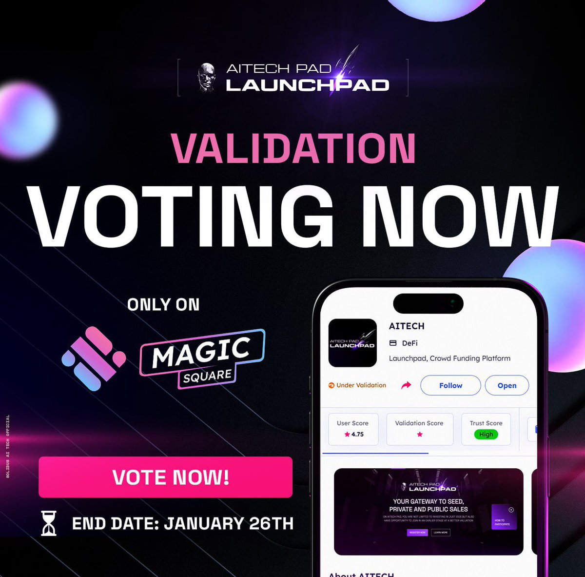 AITECHio's tweet photo. ✨ #AITECHPad on @MagicSquareio!

🪄 MagicSquare opens a vote to list AITECHPad on its platform for their community to participate and learn more about AITECHPad.

🗳️ Vote for AITECH: https://t.co/9XnfLWsesf https://t.co/BM7jQxt8Tv