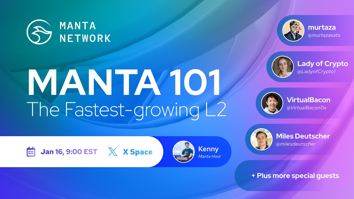 🙇🏻‍♀️ Chill & Learn About @MantaNetwork 🗓️ January 16 at 9AM EST 🔗  Join: https://t.co/KRMW5xcg5K Join cofounder @superanonymousk and various  community members, special guests, and projects to learn about what makes  Manta
