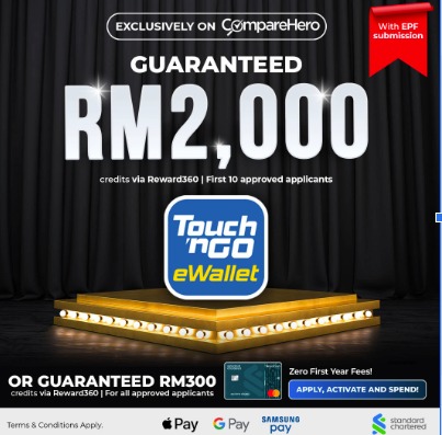😮GUARANTEED!nRM2,000 credits (use with Touch ‘n Go, Shopee, Grab and more) for the first 10 approved applicants with EPF.
 Apply, activate and spend with Standard Chartered Credit Cards.
bit.ly/48zs8kK

🙀Enjoy up to 15% cashback T&amp;Cs apply.