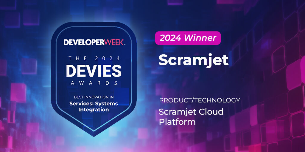 ScramjetOrg's tweet photo. Scramjet wins 2024 DEVIES Award in Systems Integration! 🏆 
Recognized for innovation in software development, we're proud to be at @DeveloperWeek  on Feb 21-23 in Oakland, CA! https://t.co/5LOp5WXb7X