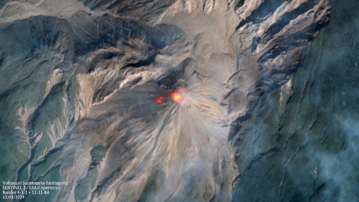 #volcan #volcano #Santamaria #Santiaguito L'extrusion de lave visqueuse se poursuit au sommet du Caliente et alimente des avalanches de blocs chauds/Extrusion of viscous lava is ongoing at the top of Caliente, generating hot blocs avalanches, via @sentinel_hub @esa @copernicus