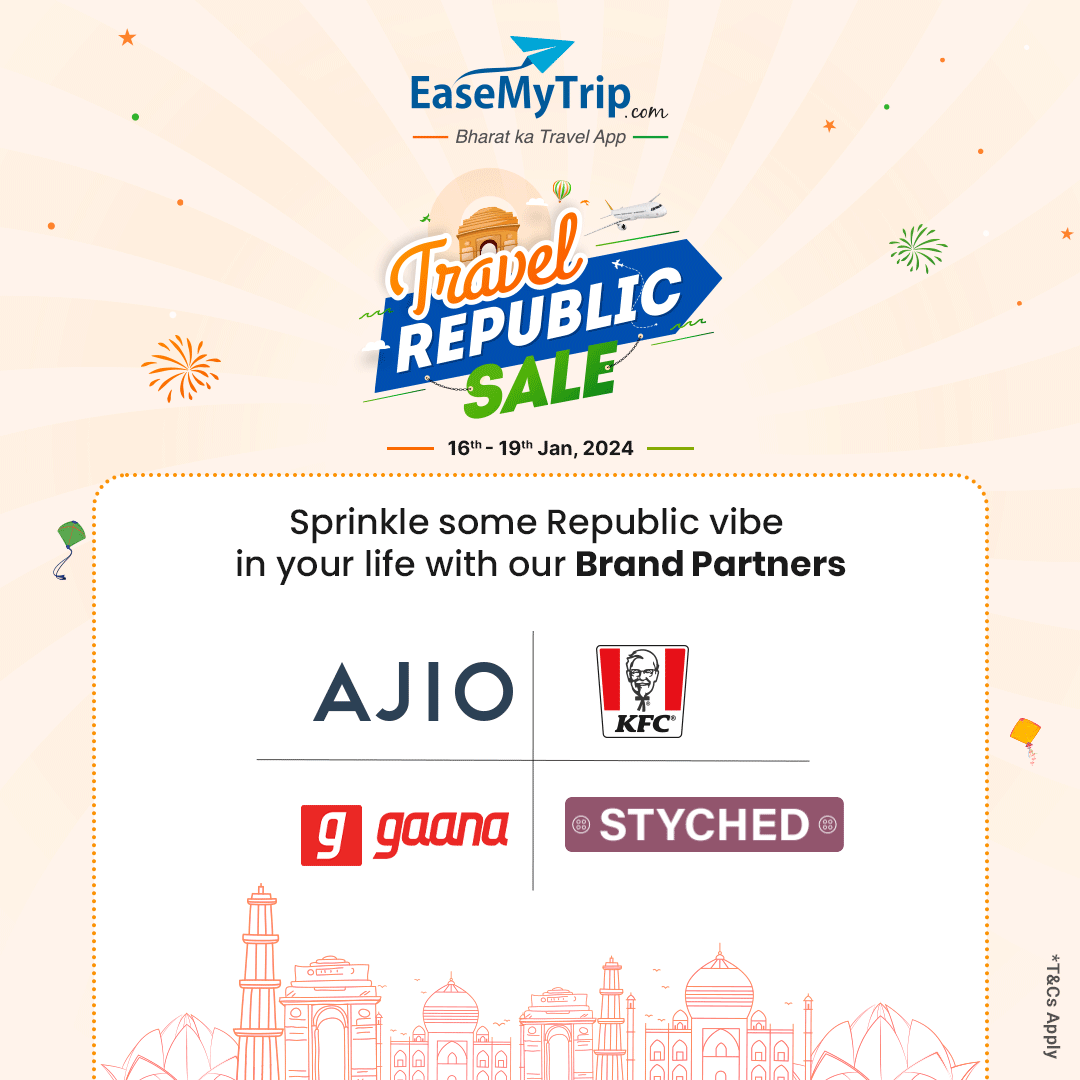 EaseMyTrip's tweet photo. Our trusted partners are all set to make your Republic day memorable!
Are your ready to travel?
Use code - EMTREPUBLIC
#republicday #travelsale #bankpartners #airlinepartners #hotelpartners #indiantourism #explorebharat #travellersofindia #easemytrip https://t.co/nq3hWE7bgn