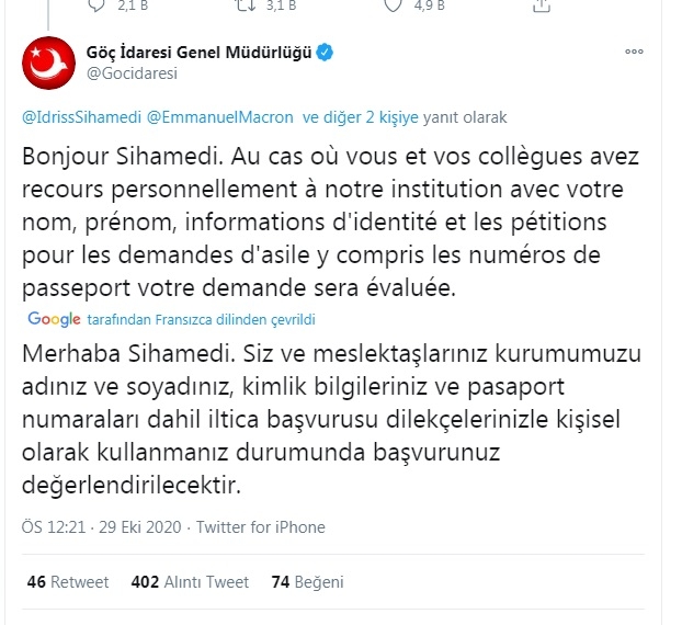 volkan_giritli's tweet photo. Baraka City'nin başındaki cihatçı İdriss Sihamedi bir tweet atarak Türkiye'den sığınma talep etmiş (Görsel1), göç idaresi de bu tweete cevap yazarak cihatçıları seve seve kabul edeceklerini bildirmişti. (Görsel2) https://t.co/cdDL5b7vnw
