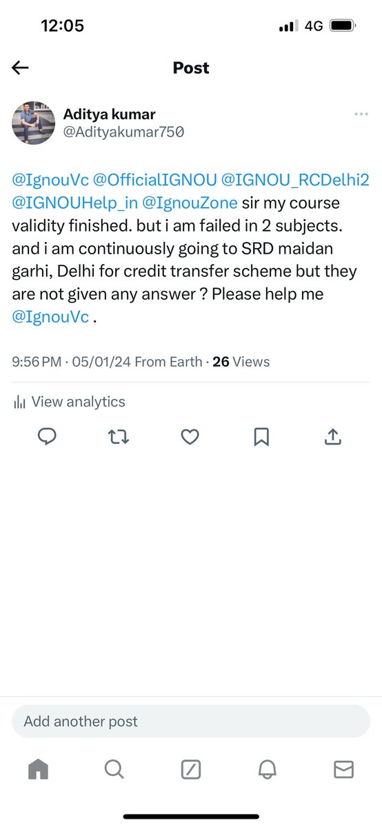 Adityakumar750's tweet photo. @OfficialIGNOU @IgnouVc @IGNOU_RCDelhi2 @COE_IGNOU @DirectorRs55109 @IGNOUHelp_in what about creadit transfer policy? 
#ignou #student #right #creadit_transfer_policy 
Waiting for your reply ? https://t.co/Wc8oetDqj3